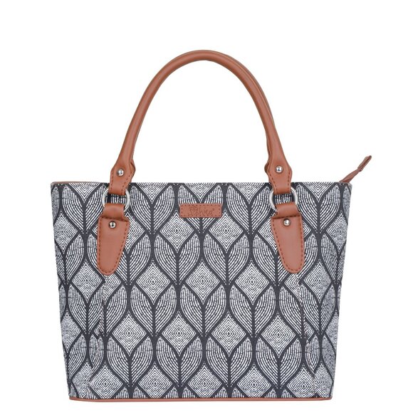 Hand Crafted Monochrome Printed Fabric Women Top Handle Handbag, Satchel Purse - Picture 1 of 11